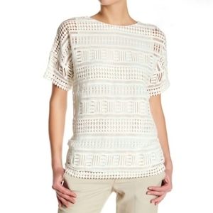 Vince Crew Neck White Lace Short Sleeve Top
